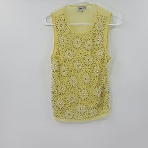 Asos yellow sheer beaded tank top. Womens size 8